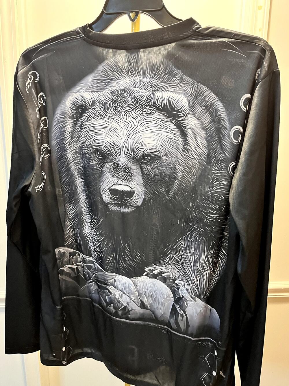 XXL but really a L - Biker Jacket Print Bear Graphic Long Sleeve Shirt